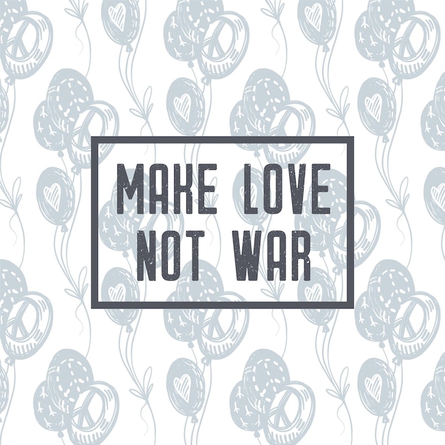 Maak liefde niet oorlog Internationale vredesdag ansichtkaart met blauwe vliegende ballonnen vredestekens symbolen