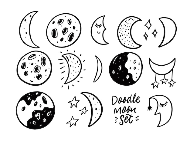 Maan doodle set illustratie