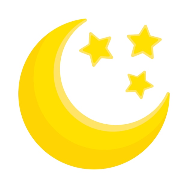 Maan en sterren close-up pictogram Abstracte maan Gele maan en sterren geïsoleerd op een witte achtergrond