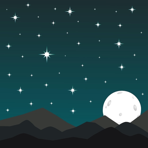 Maan en sterren op een mooie nachtachtergrond