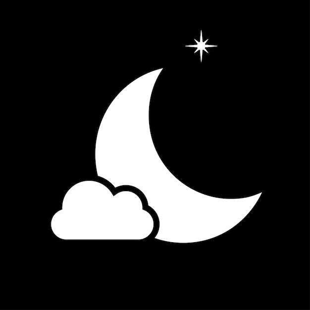 Maan, wolk en sterpictogram met zwarte achtergrond. Maanlicht - platte pictogram. vectorillustratie.