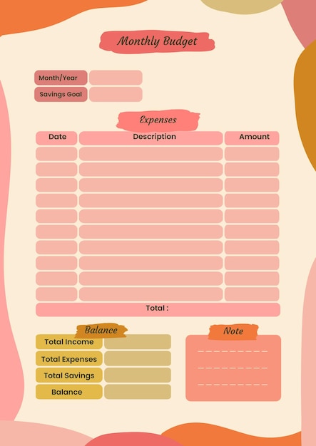 Vector maandelijkse budget planner idee sjabloon