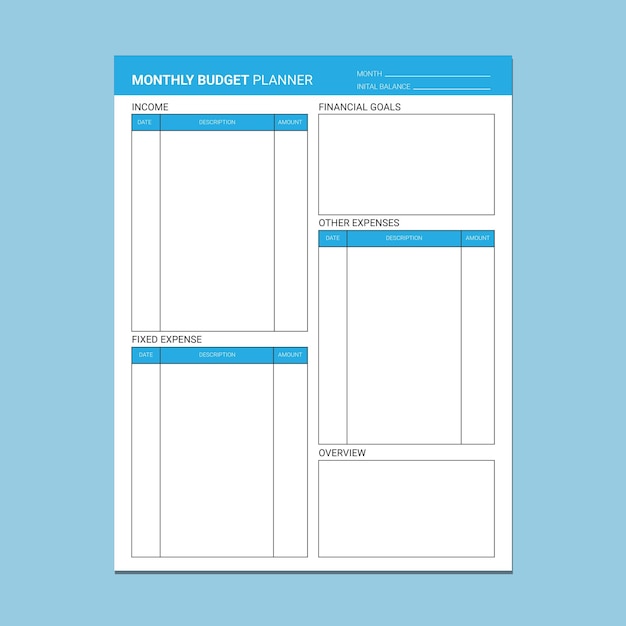 Maandelijkse budgetplanner Afdrukbaar