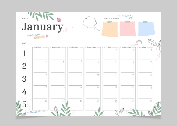 Vector maandelijkse bullet journal planner