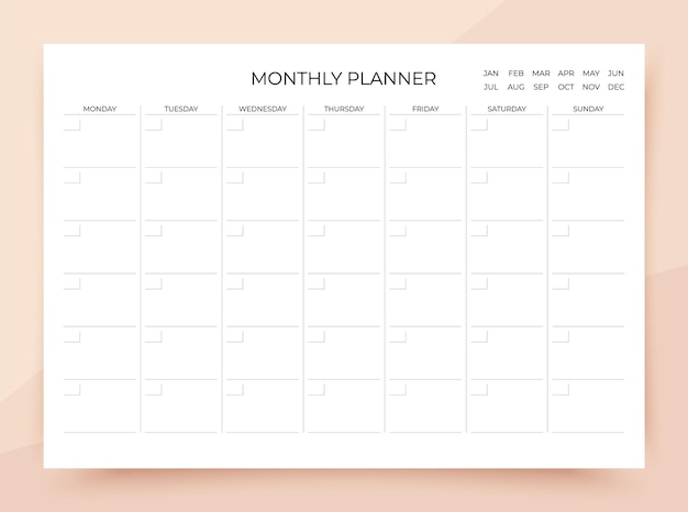 Vector maandelijkse planner eenvoudige tijdschema-sjabloon vector-illustratie
