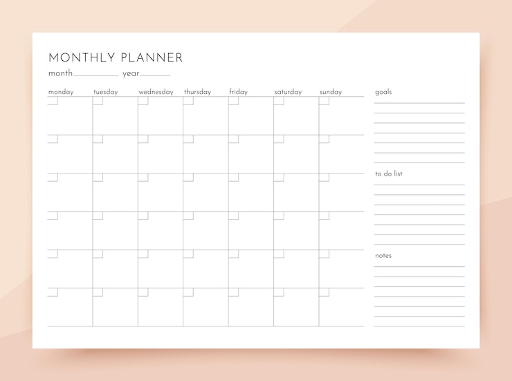 Vector maandelijkse planner schema huiswerk sjabloon vector illustratie