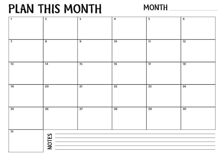 Vector maandelijkse planner