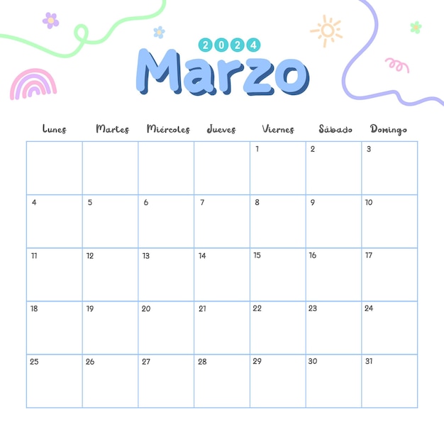 Vector maandelijkse schattige bureau kalender van maart