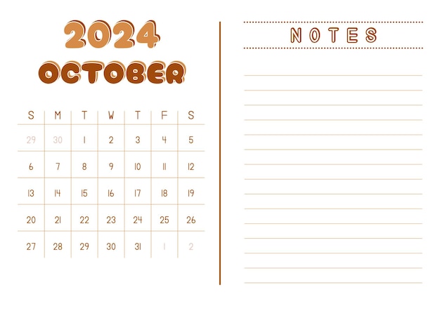 Vector maandkalender oktober 2024