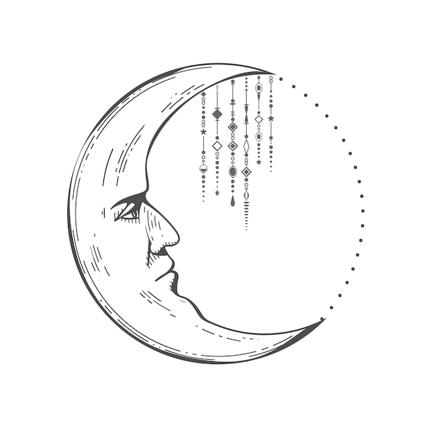 Vector maandpictogram zwarte lineaire kunst, boho moon