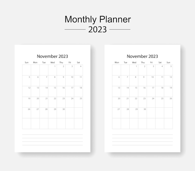 Maandplanner november 2023 start maandag start zondag start