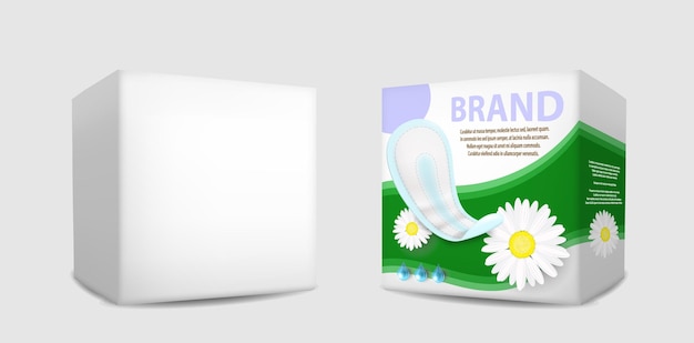 Maandverband verpakking mockup set vector geïsoleerde illustratie