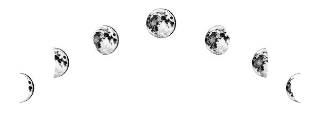 Maanfasen planeten in het zonnestelsel Astrologie of astronomische Melkwegruimte Baan of cirkel Gegraveerde hand getrokken in oude schets vintage stijl voor label