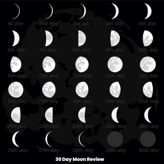 Vector maanfasen van 30 dagen en maankalender