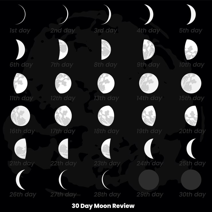 Vector maanfasen van 30 dagen en maankalender