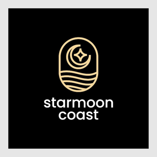 Maanlicht kust. Vecor-illustratie voor logo-ontwerp, sticker of t-shirt print