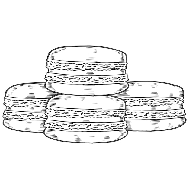 Macaron francia dessert spuntino isolato doodle schizzo disegnato a mano con stile contorno