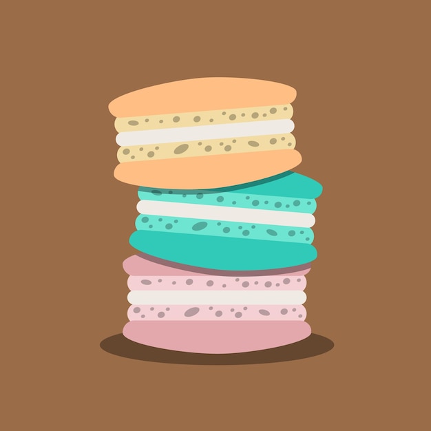 Macaron is traditional french almond cookies in different colors, isolated vector illustration