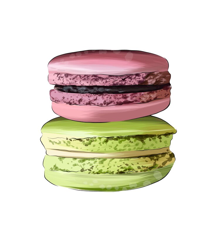 Vector macaron italian macaroni cake french confection from multicolored paints splash of watercolor