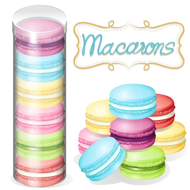 Macarone in illustrazione contenitore di plastica