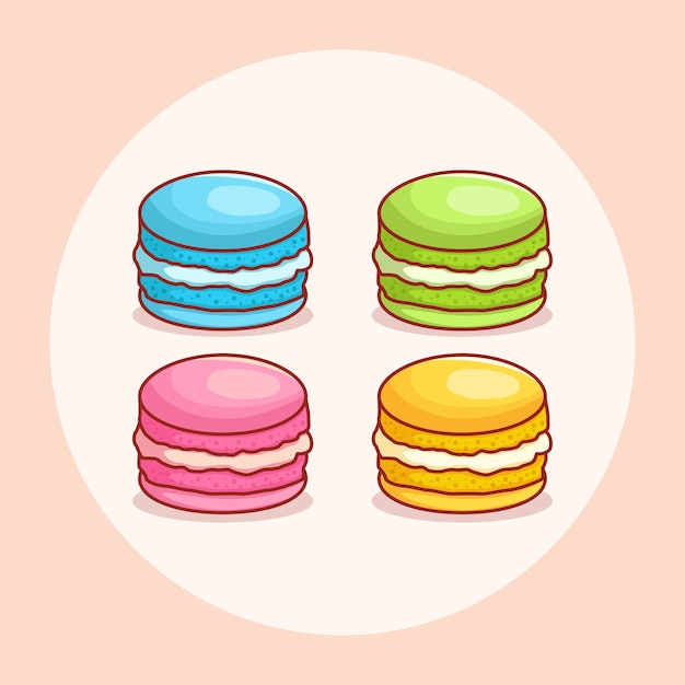 macaron voedsel illustratie kleurrijk dessert plat ontwerp