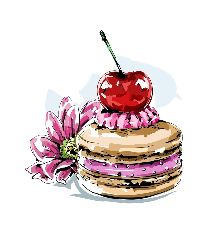 Vector macaron with cherry vector illustration