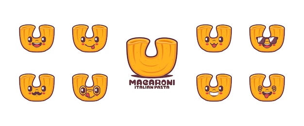 Maccheroni cartone animato pasta italiana illustrazione vettoriale icona emoticon cartoni animati