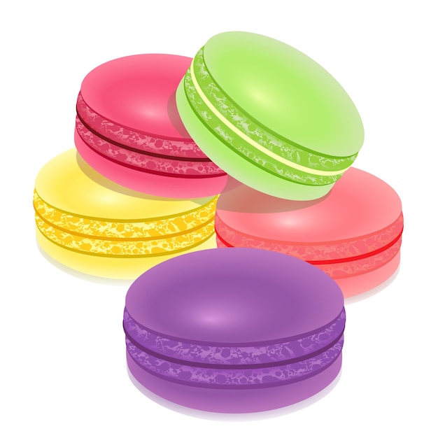 Macarons, французские сладкие кондитерские изделия над белой