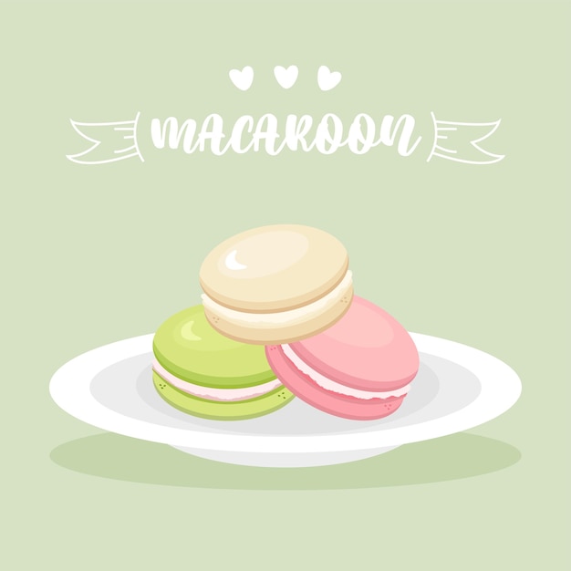 Vector macarons on a plate. french dessert. trendy pastel shades. vector graphics in flat cartoon style