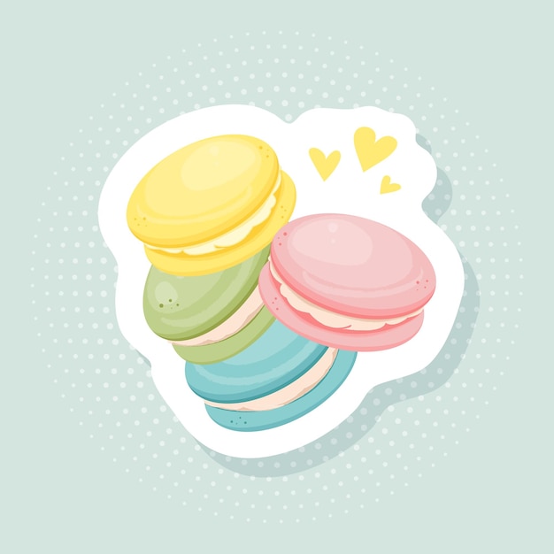 Vector macarons stickers on pop art, retro vintage style