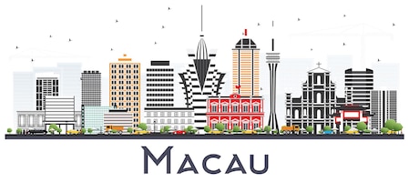 Macau china city skyline silhouette with golden buildings. vector illustration. business travel and tourism concept with modern architecture. macau cityscape with landmarks.