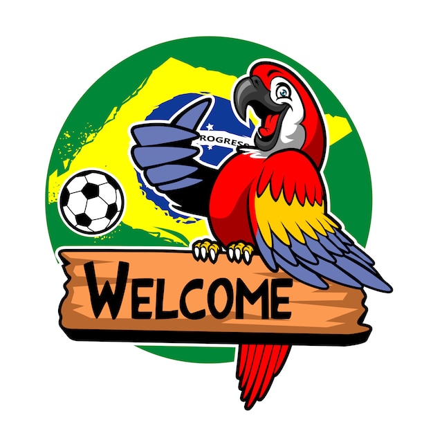 Macaw bird greeting with brazil flag background