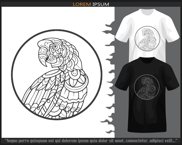 Macaw bird head mandala arts isolated on black and white t shirt