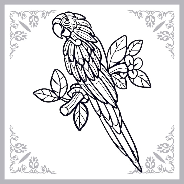 白い背景で隔離コンゴウインコ鳥zentangle芸術