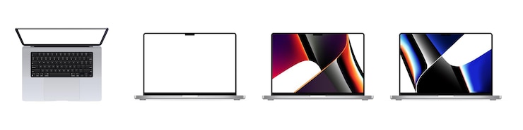 Вектор macbook pro 2021 года. macbook pro m1 pro. вектор. macbook pro m1 макс. реалистичный макет портативного компьютера. запорожье, украина - 19 октября 2021 г. редактируемый макет пустого экрана. вектор