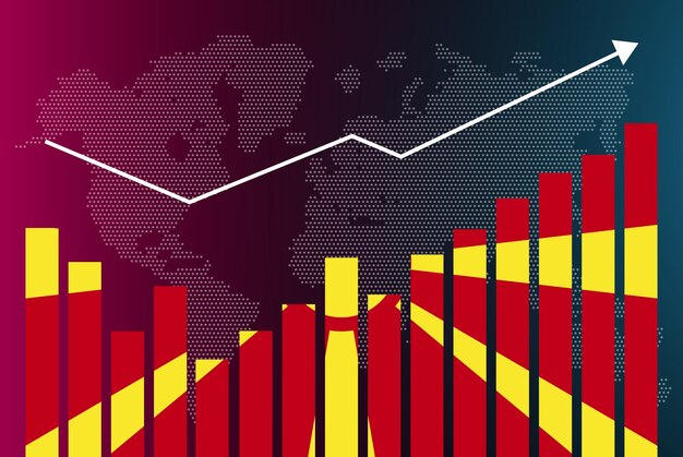 Grafico a barre della macedonia con alti e bassi, valori in aumento, bandiera del paese della macedonia sul grafico a barre