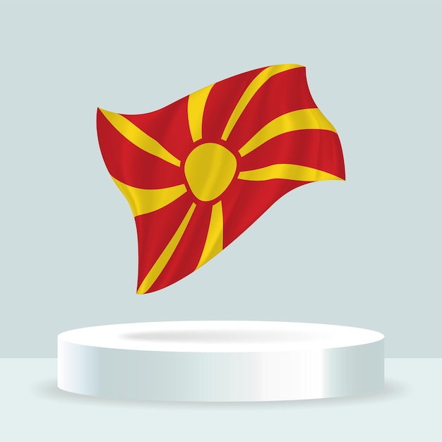 Флаг македонии 3d-рендеринг флага на стенде развевающийся флаг в современных пастельных тонах