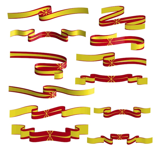 Vettore insieme di vettore del nastro della bandiera della macedonia