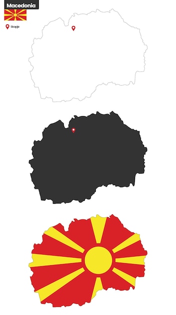 Macedonia political map with capital city Skopje national flag and borders European country