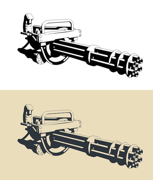 machine gun stylized illustrations