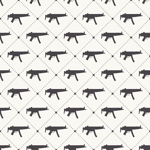 흰색 바탕에 기관총 패턴 패턴입니다. 창의적이고 군사적인 스타일의 일러스트레이션
