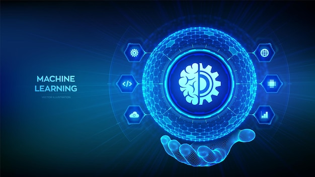 Machine learning AI Artificial Intelligence Big Data Neural network Sphere with surface of hexagons