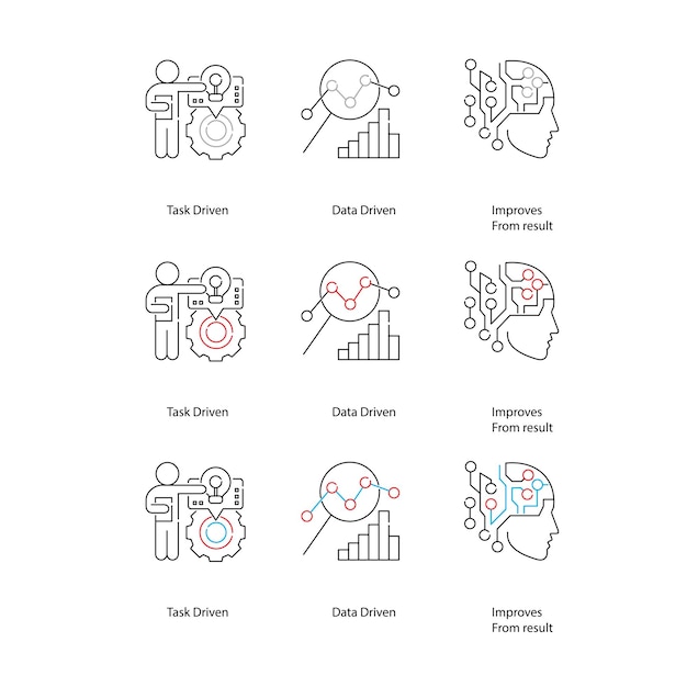 Machine Learning Algorithm Icons Streamlining DecisionMaking Processes Vector Icon Design Set