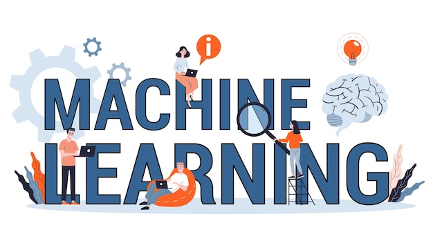 Machine learning concept. Artificial intelligence learning new algorithm and improve. Idea of futuristic technology and automation.   illustration in  style