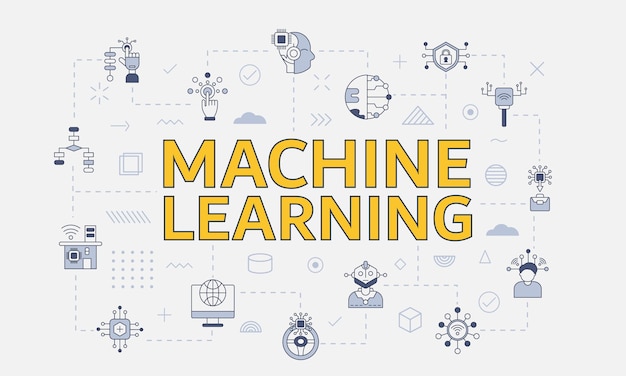 中央に大きな単語またはテキストが設定されたアイコンを使用した機械学習の概念
