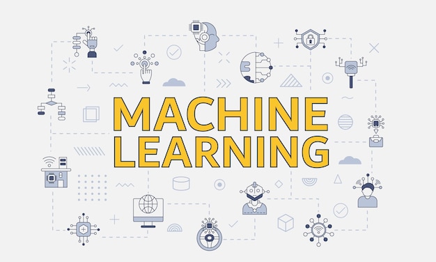 Machine learning concept with icon set with big word or text on center