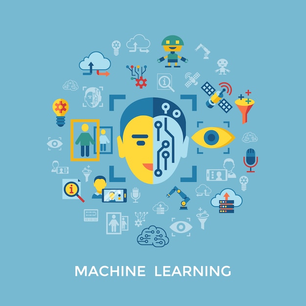 Machine learning en kunstmatige intelligentie iconen collectie
