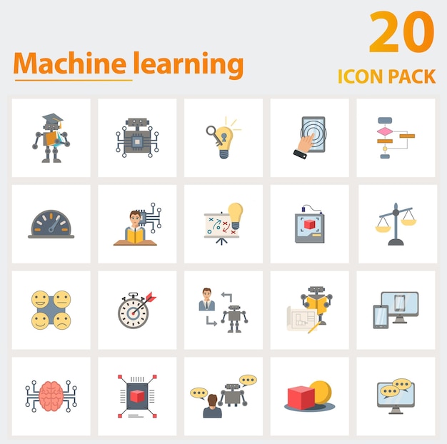 Machine learning icon set verzameling van eenvoudige elementen zoals