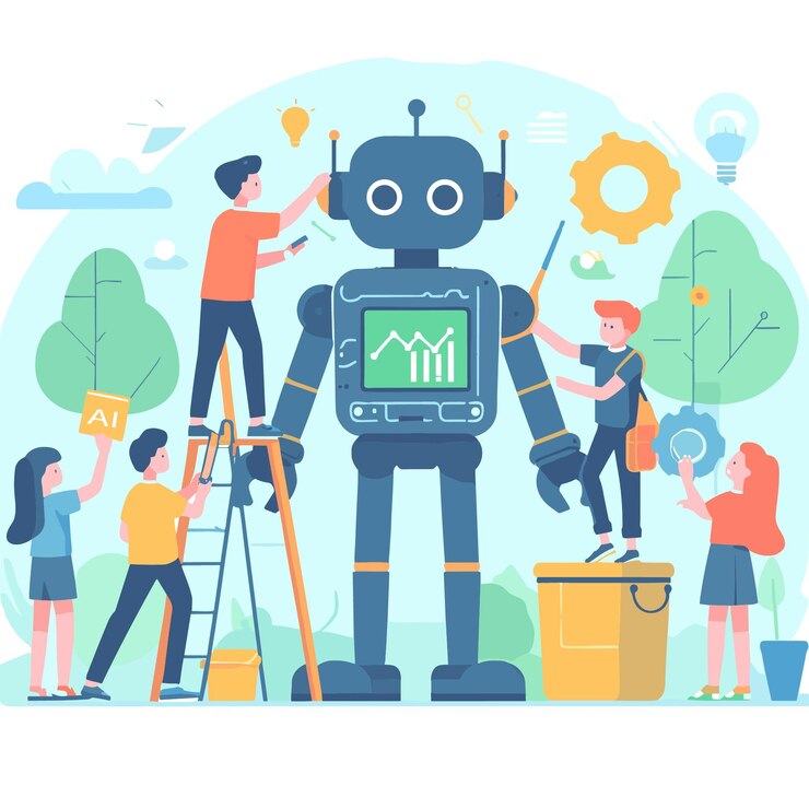 Vector machine learning and robot illustration