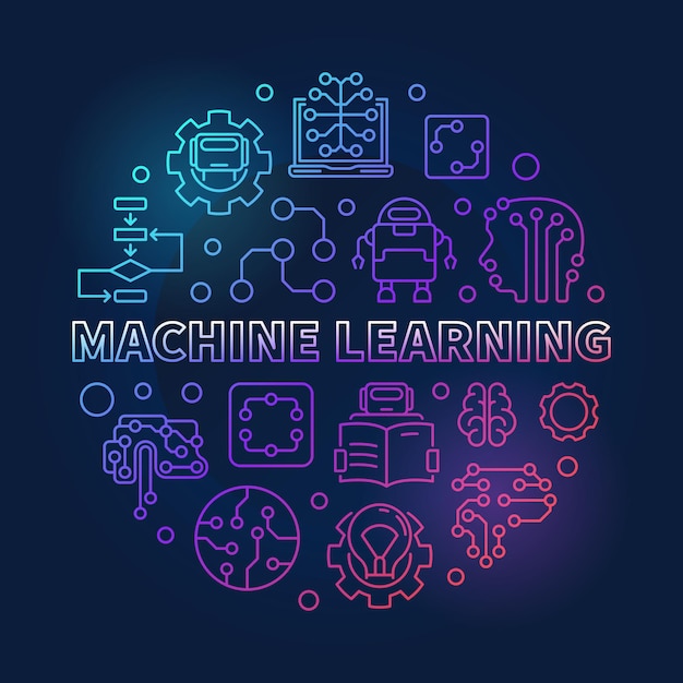 Vector machine learning round vector colored outline illustration